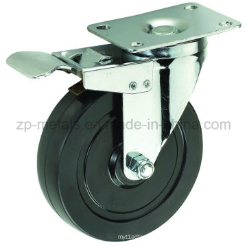 Medium-Duty Black Rubber with Brake Caster Wheel